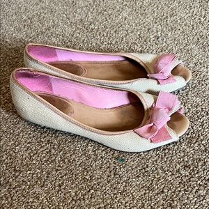 Lilly Pulitzer Peep-Toe Bow Flats in Ivory and Pink